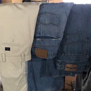 3 pairs of men’s pants (2 jeans, and khakis)